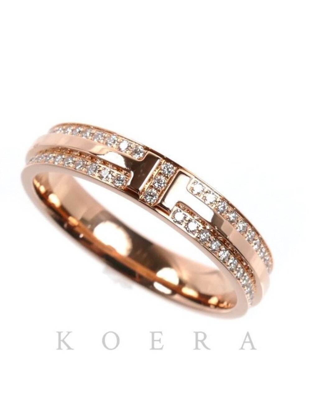 Tiffany & Co 18k Pink Gold T Two Narrow Ring Diamond